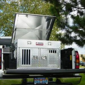 Dog Box 55005 Hunter Series Double Compartment with Top Storage / 38 W x 45 D x 26 H / Standard Vents / Diamond Tread Aluminum / Owens Products